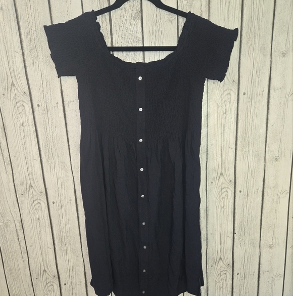 Abercrombie & Fitch Smocked Button Front Black Off The Shoulder Dress- Size Xl - Picture 2 of 7